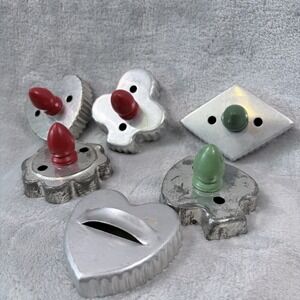 6 Vintage Scalloped Edge Cookie Cutters Metal Tin Wooden Handles